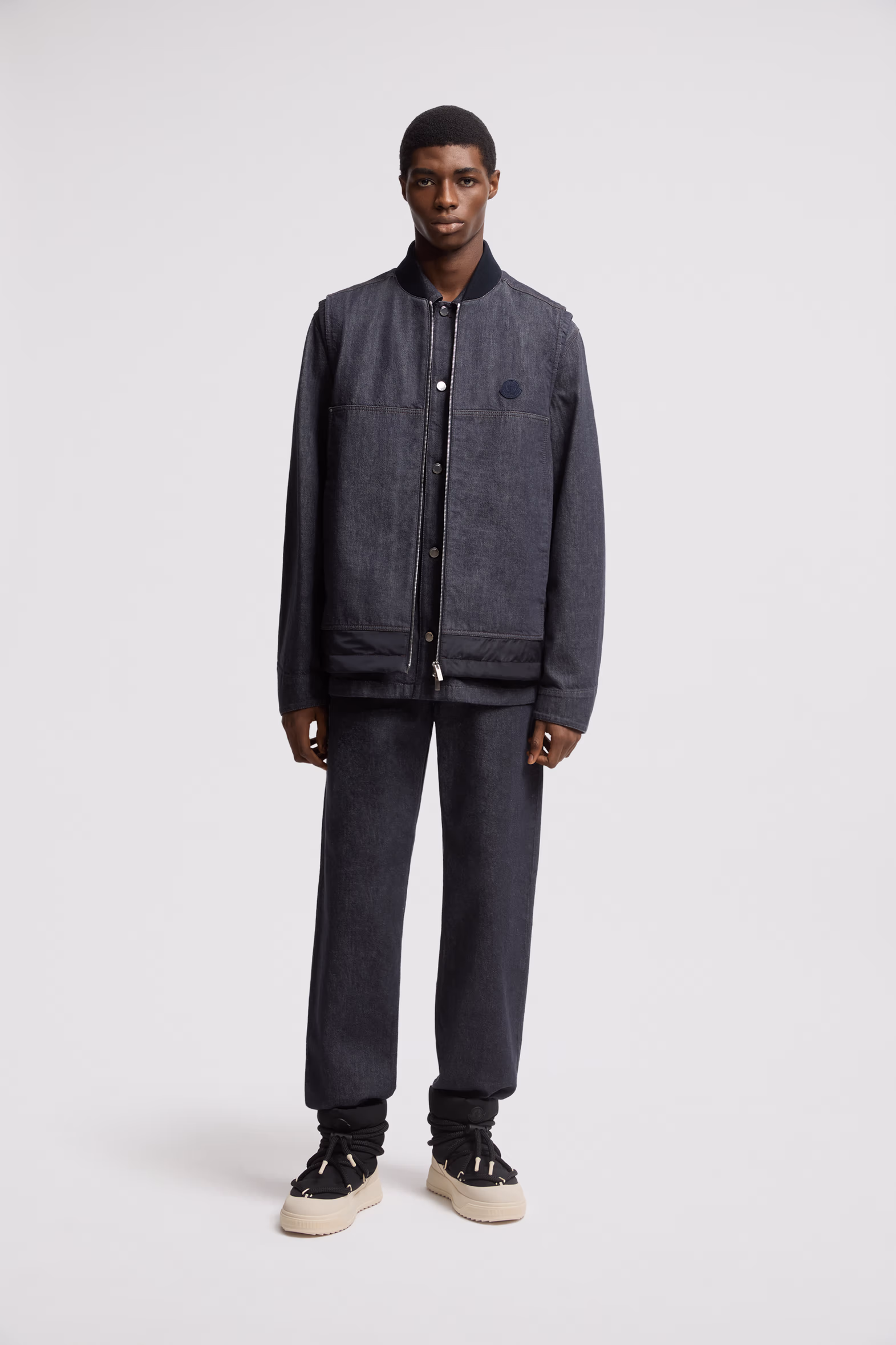 Ranche Denim Down Vest Men Denim Blue Moncler 0